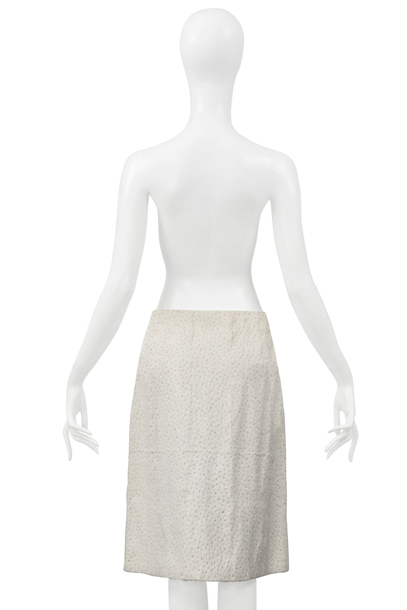 FENDI BY KARL LAGERFELD WHITE FUR SKIRT WITH SWAROVSKI CRYSTALS 1999