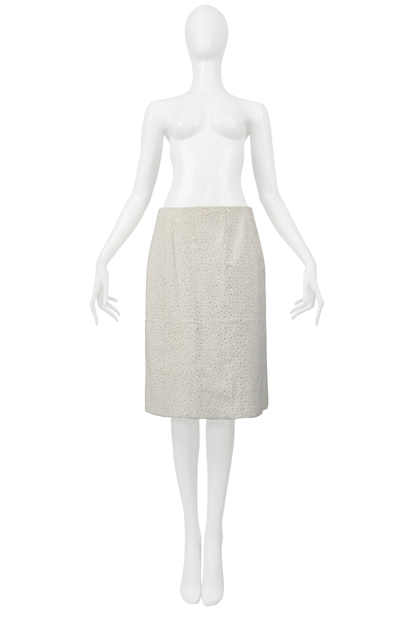 FENDI BY KARL LAGERFELD WHITE FUR SKIRT WITH SWAROVSKI CRYSTALS 1999