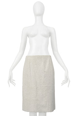 FENDI BY KARL LAGERFELD WHITE FUR SKIRT WITH SWAROVSKI CRYSTALS 1999