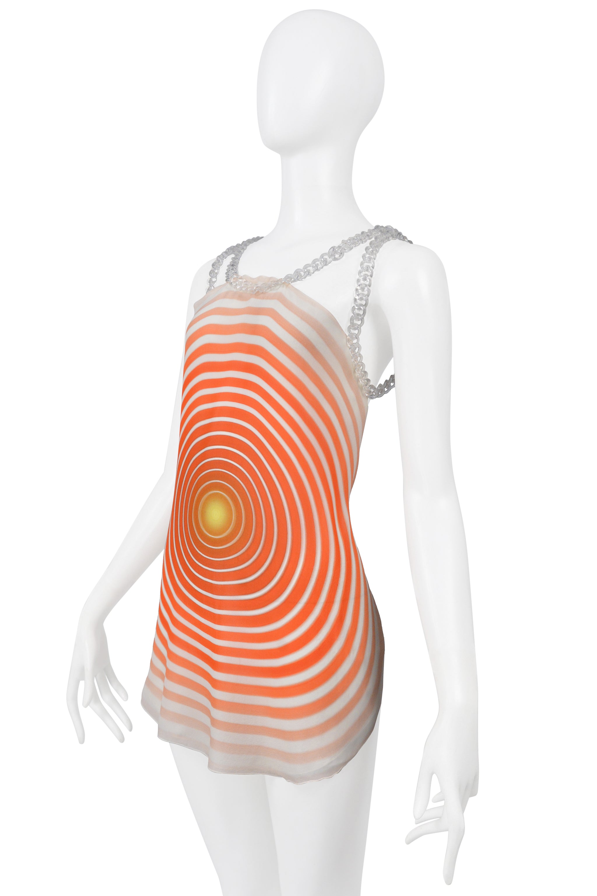 FENDI BY KARL LAGERFELD 2008  ORANGE AND WHITE BACKLESS SILK CHIFFON SCARF TOP