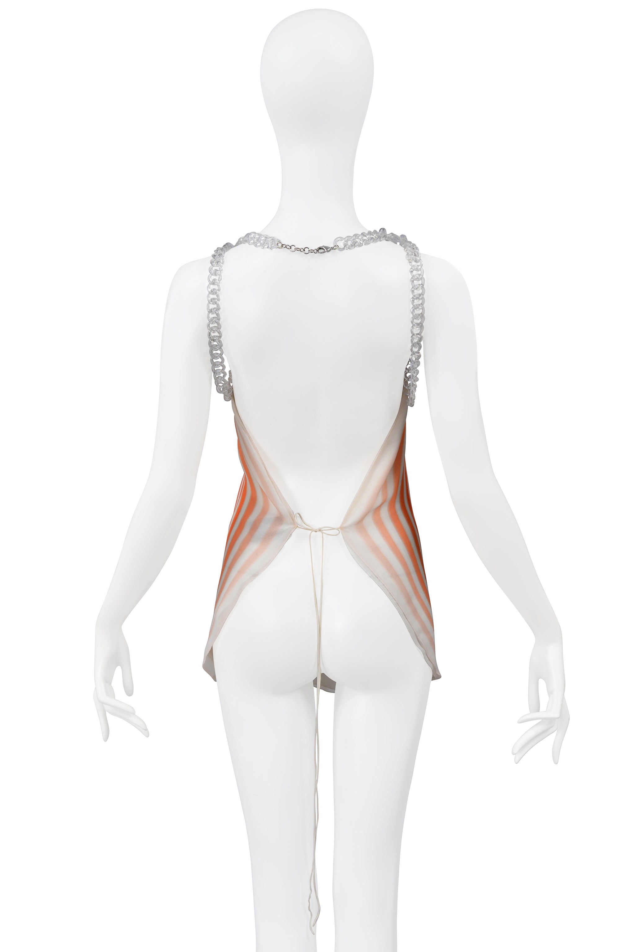 FENDI BY KARL LAGERFELD 2008  ORANGE AND WHITE BACKLESS SILK CHIFFON SCARF TOP
