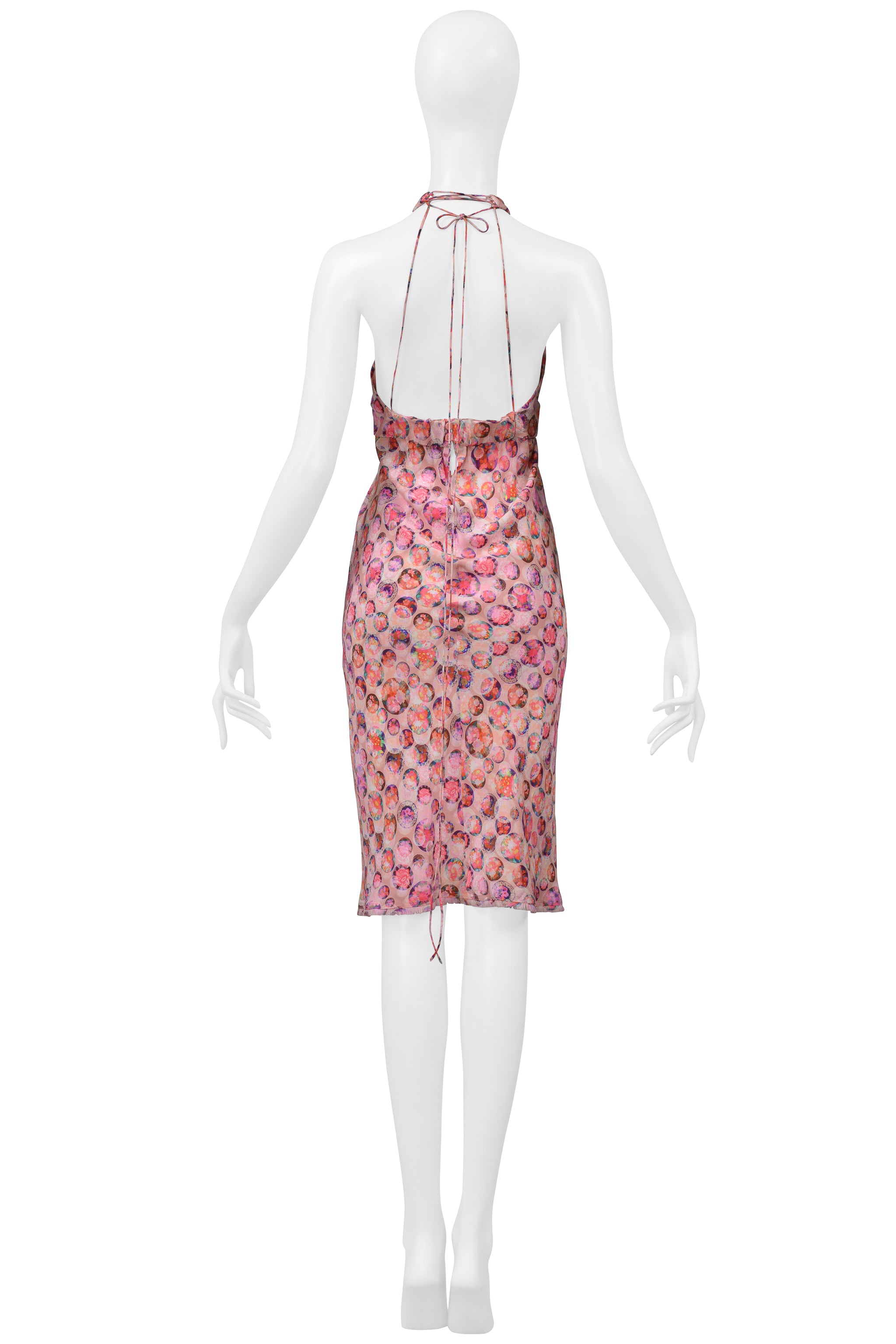 FENDI PINK FLORAL PRINTED SILK HALTER DRESS