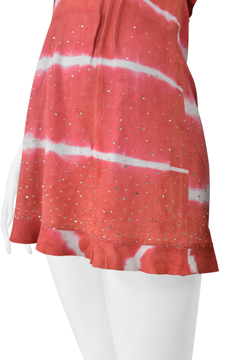 FENDI BY KARL LAGERFELD RASPBERRY TIE DYE SUEDE TUNIC WITH RHINESTONES