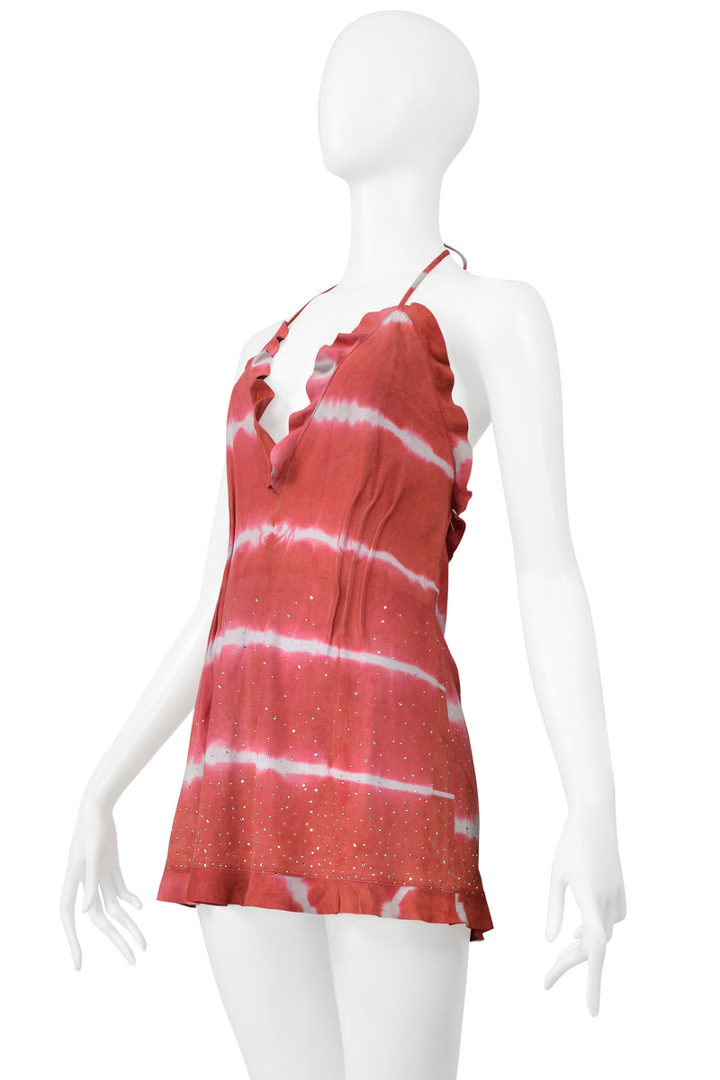 FENDI BY KARL LAGERFELD RASPBERRY TIE DYE SUEDE TUNIC WITH RHINESTONES