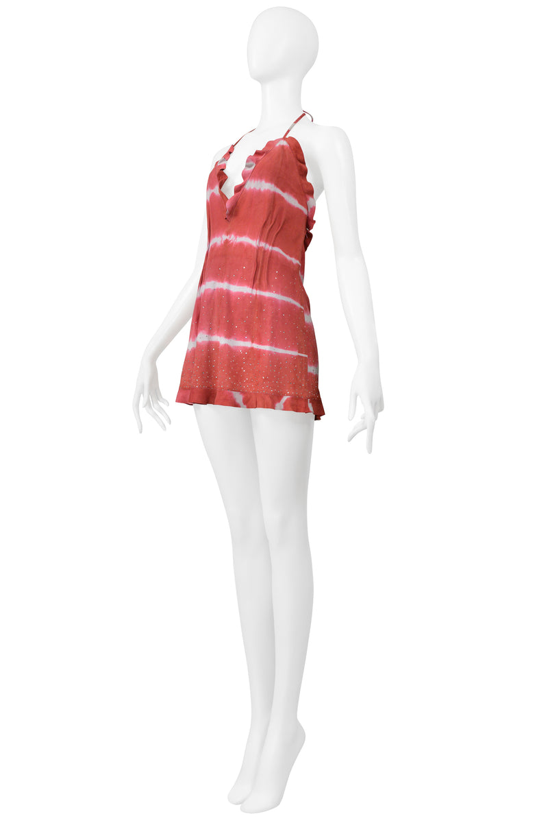 FENDI BY KARL LAGERFELD RASPBERRY TIE DYE SUEDE TUNIC WITH RHINESTONES