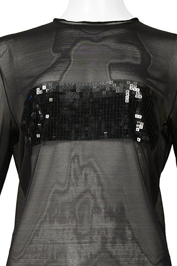 GIANFRANCO FERRE BLACK MESH LONG SLEEVE TOP WITH SEQUIN BAND