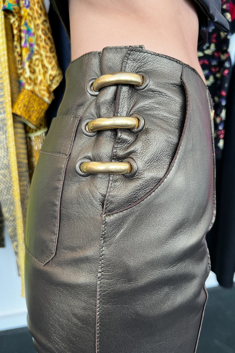 GIANFRANCO FERRE BRONZE LEATHER PANTS 1997