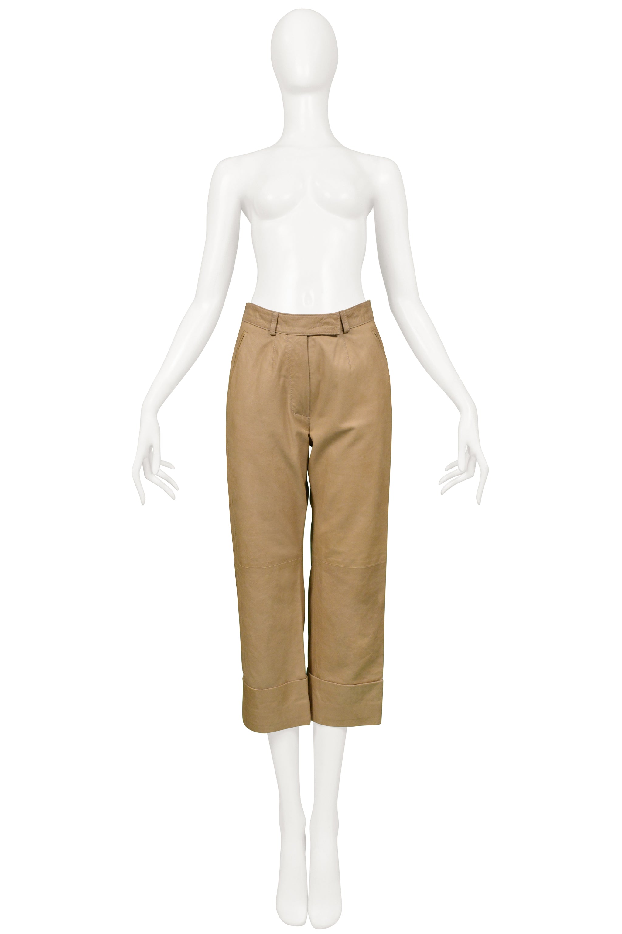 GIANFRANO FERRE BEIGE LEATHER PANTS
