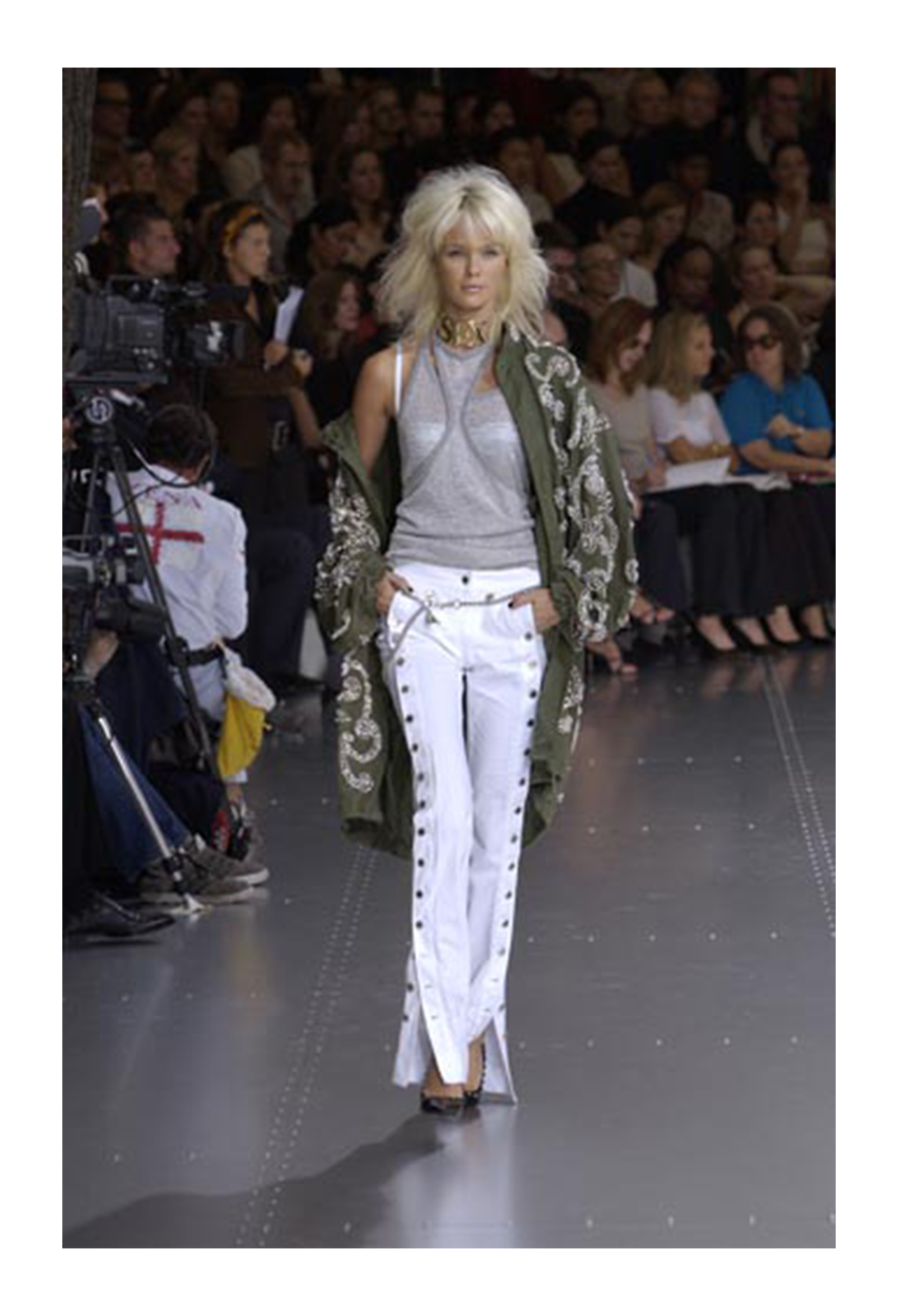 DOLCE & GABBANA SILVER LAME RACER BACK TANK WITH GATHERS AT THE BACK 2003