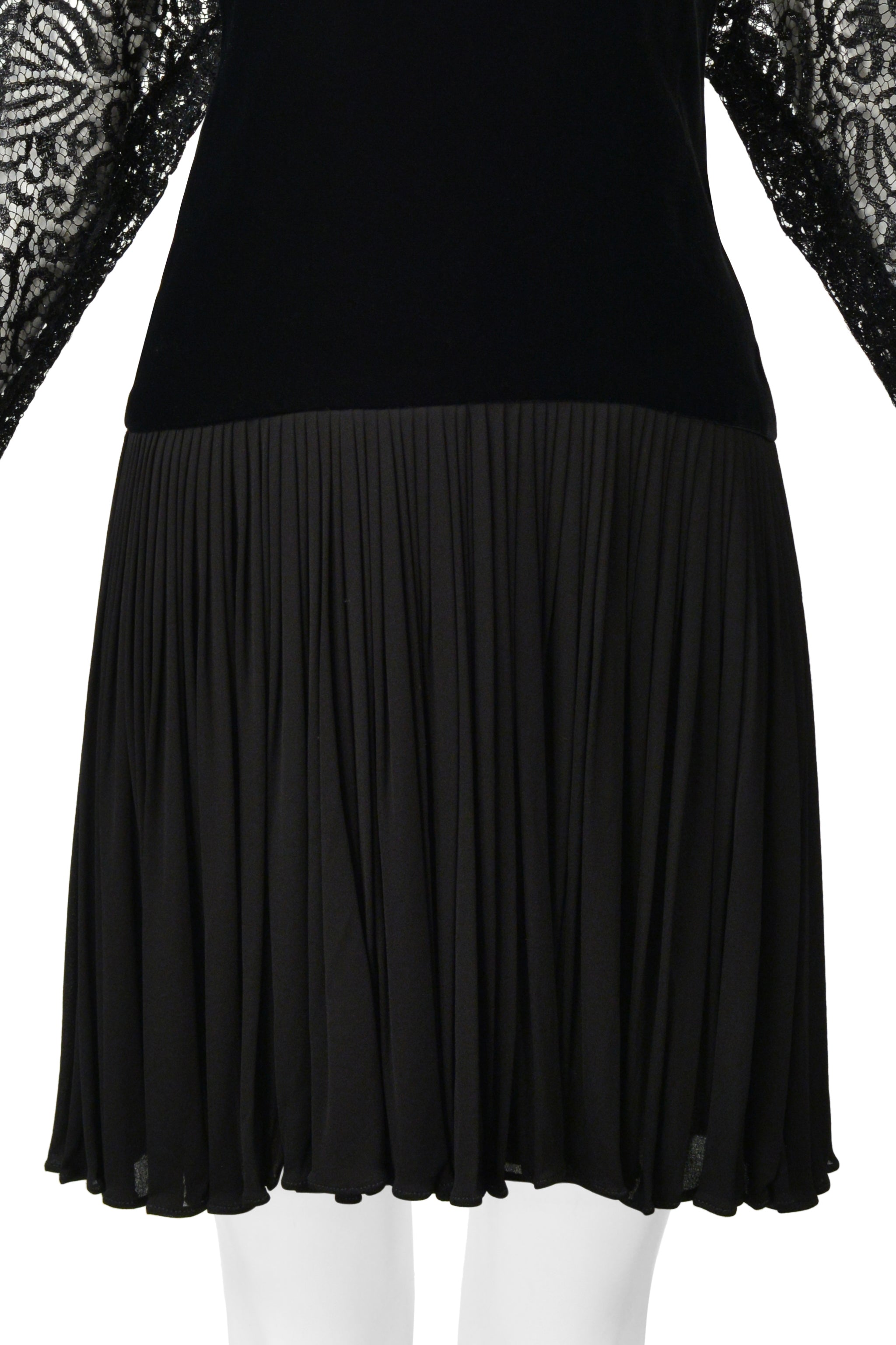 GALANOS BLACK VELVET ILLUSION DRESS WITH LACE CUTOUTS
