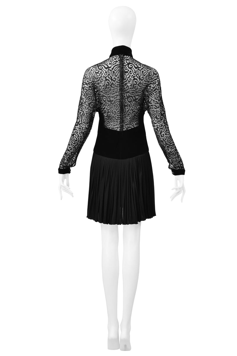 GALANOS BLACK VELVET ILLUSION DRESS WITH LACE CUTOUTS