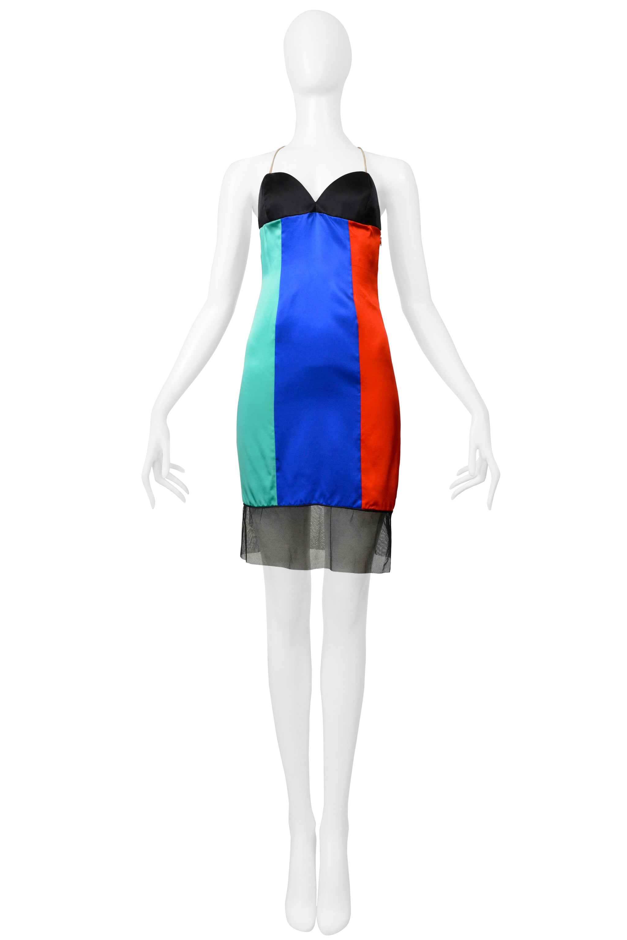 GALANOS TRI-COLOR FANCY CARNIVAL SLIP DRESS
