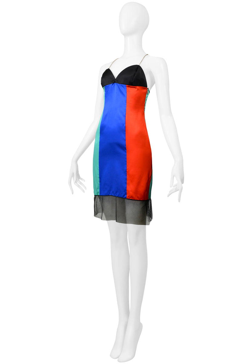 GALANOS TRI-COLOR FANCY CARNIVAL SLIP DRESS