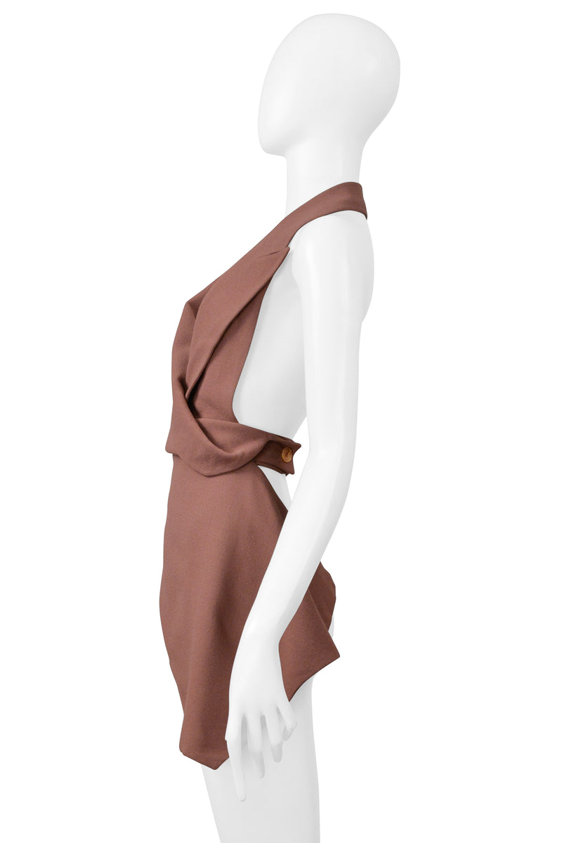 JOHN GALLIANO BROWN WRAP AROUND CUTOUT SUITING TOP 1988