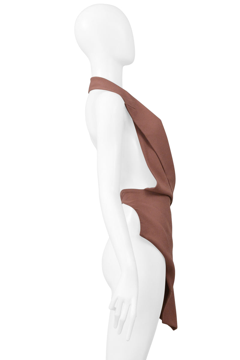 JOHN GALLIANO BROWN WRAP AROUND CUTOUT SUITING TOP 1988