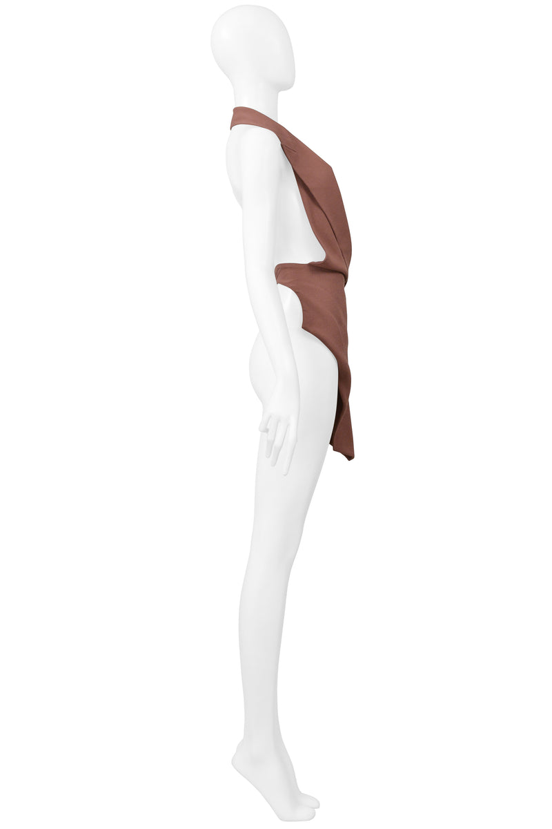 JOHN GALLIANO BROWN WRAP AROUND CUTOUT SUITING TOP 1988