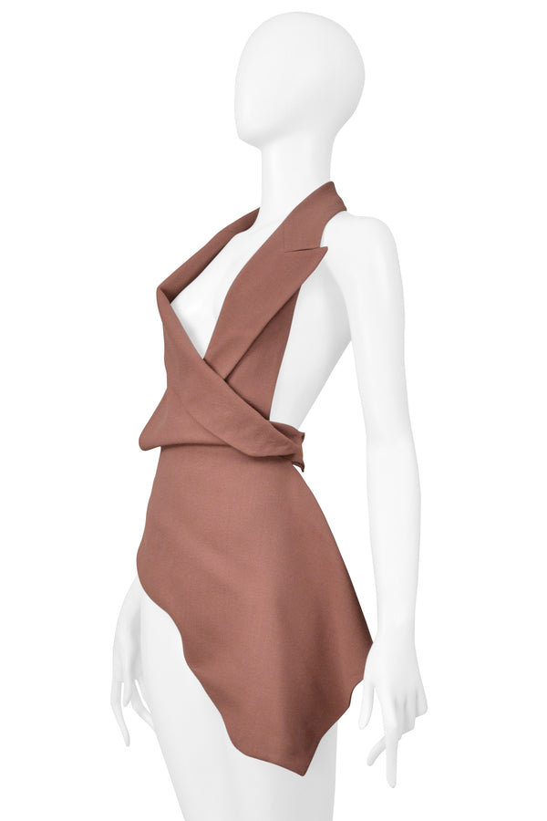 JOHN GALLIANO BROWN WRAP AROUND CUTOUT SUITING TOP 1988