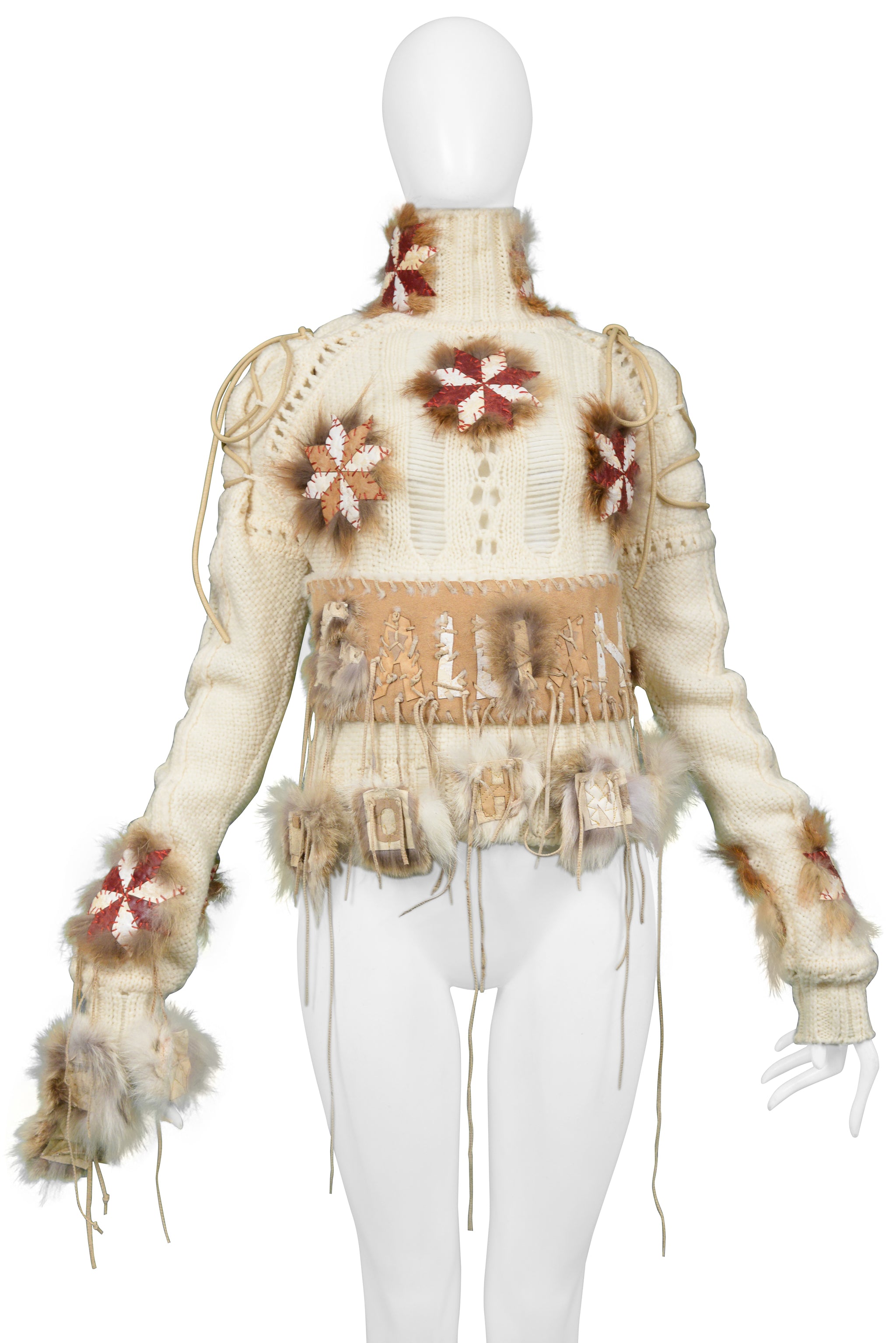 JOHN GALLIANO IMPORTANT "JOHN GALLIANO" FUR & LEATHER RUNWAY SWEATER 2002