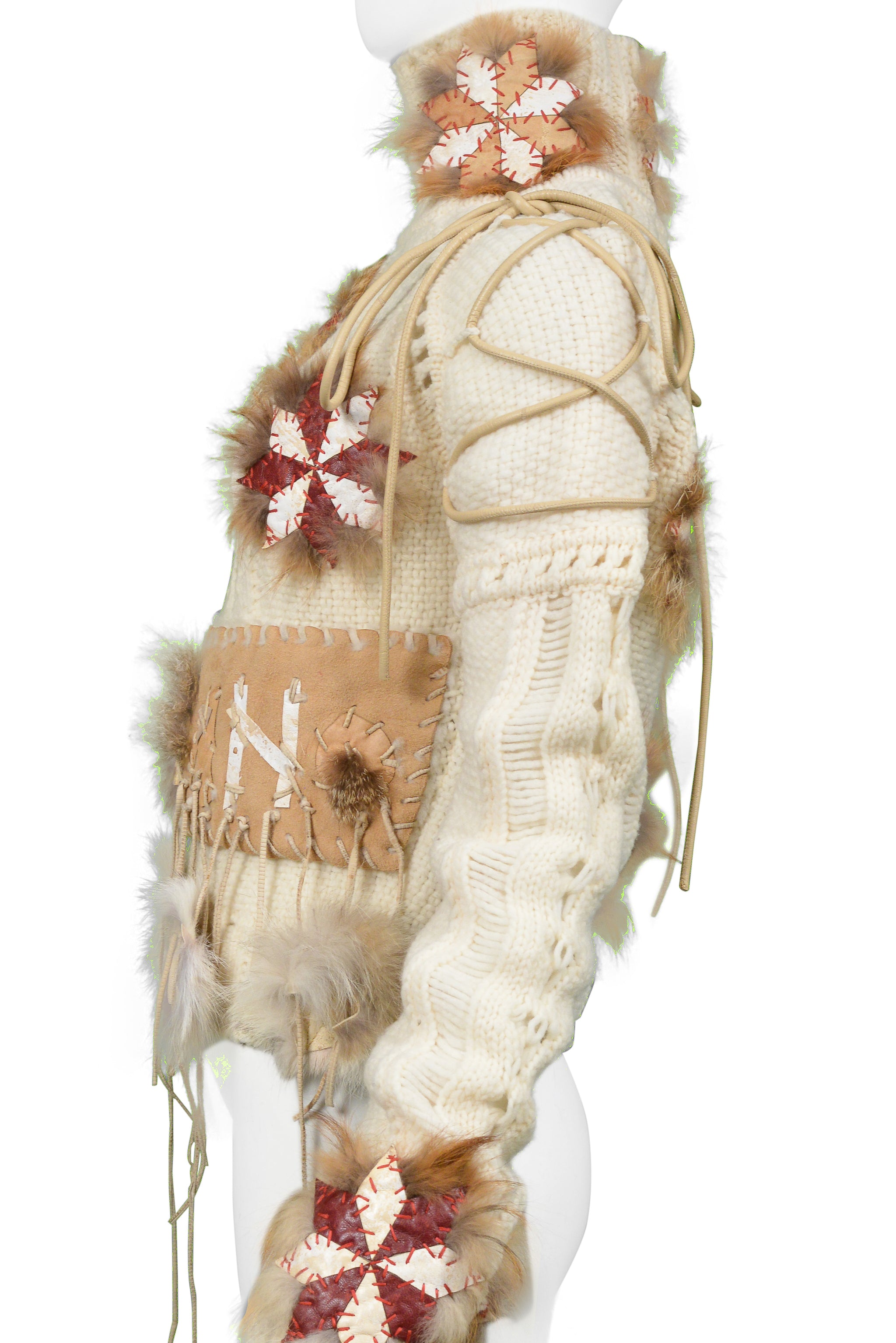 JOHN GALLIANO IMPORTANT "JOHN GALLIANO" FUR & LEATHER RUNWAY SWEATER 2002