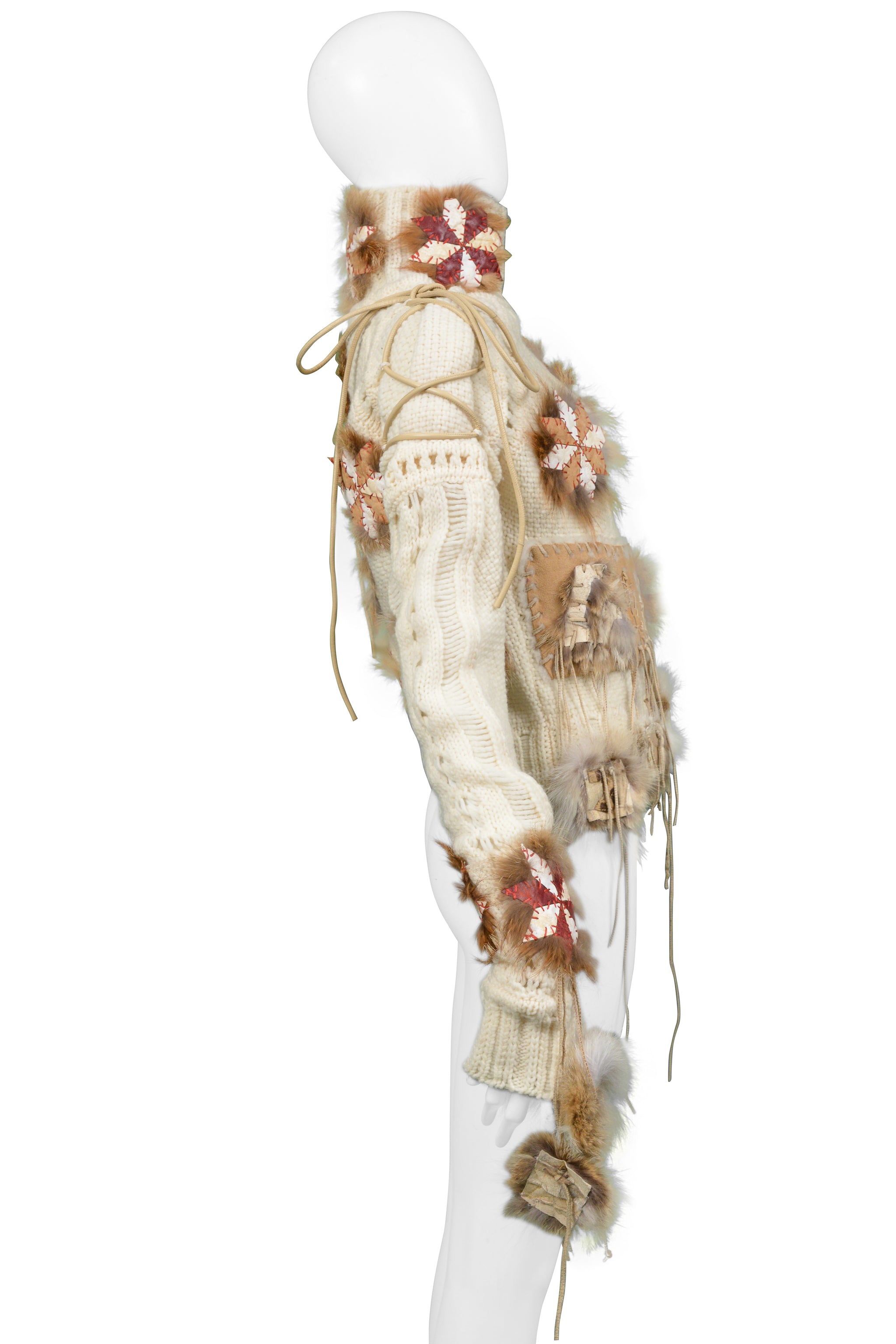 JOHN GALLIANO IMPORTANT "JOHN GALLIANO" FUR & LEATHER RUNWAY SWEATER 2002