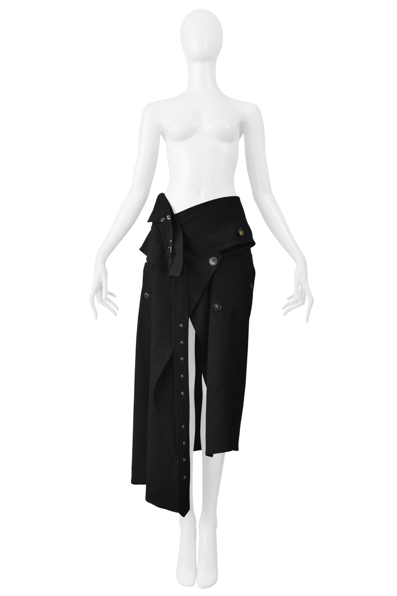 JOHN GALLIANO BLACK WOOL TRENCH WRAP SKIRT FW 1999