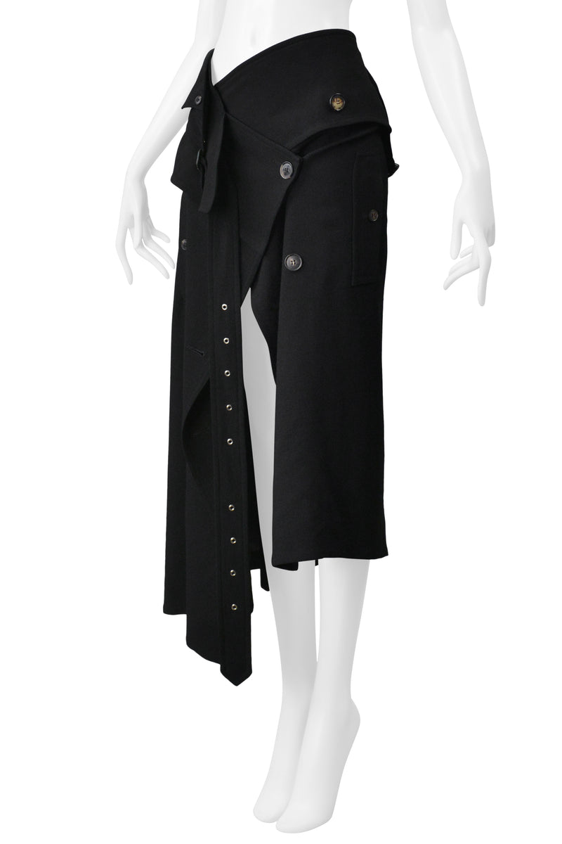 JOHN GALLIANO BLACK WOOL TRENCH WRAP SKIRT FW 1999