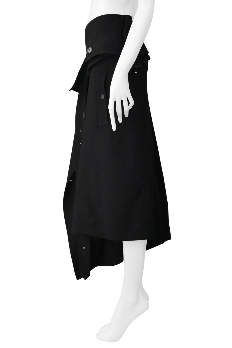JOHN GALLIANO BLACK WOOL TRENCH WRAP SKIRT FW 1999