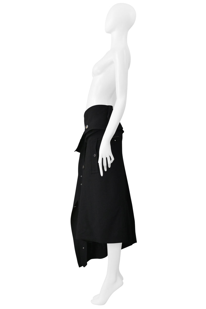 JOHN GALLIANO BLACK WOOL TRENCH WRAP SKIRT FW 1999