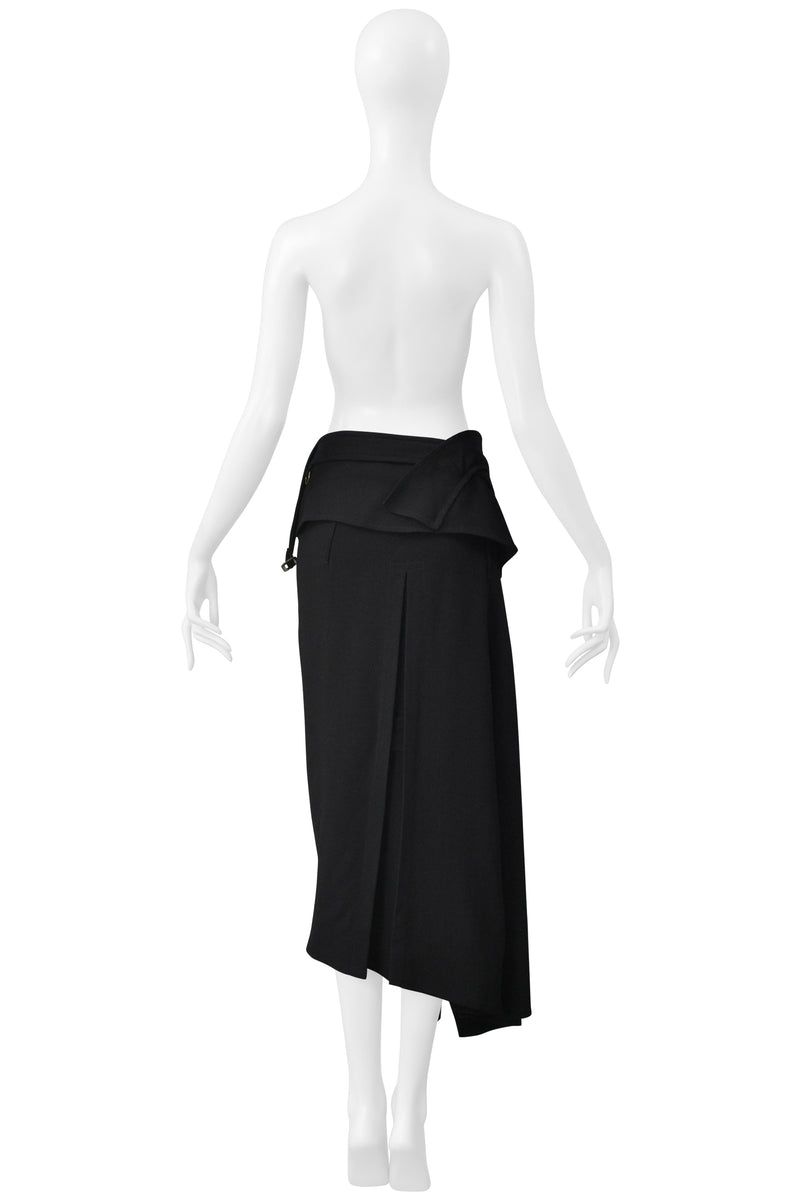 JOHN GALLIANO BLACK WOOL TRENCH WRAP SKIRT FW 1999
