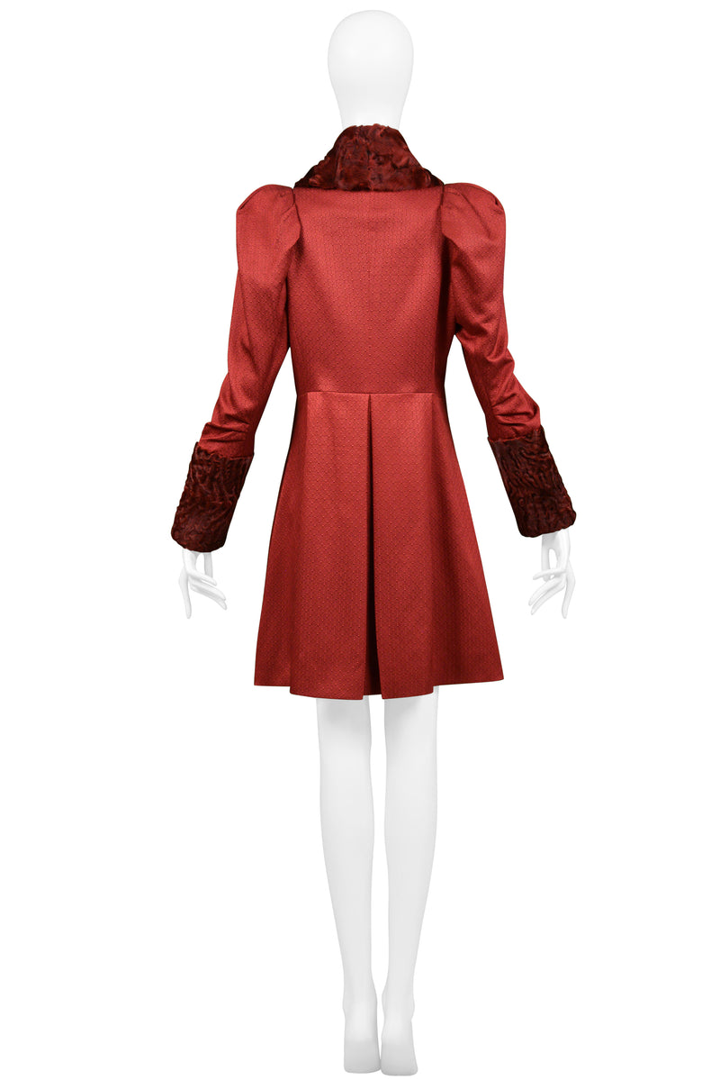 JOHN GALLIANO BURGUNDY RED COAT WITH CURLY LAMB COLLAR AND CUFFS 2007