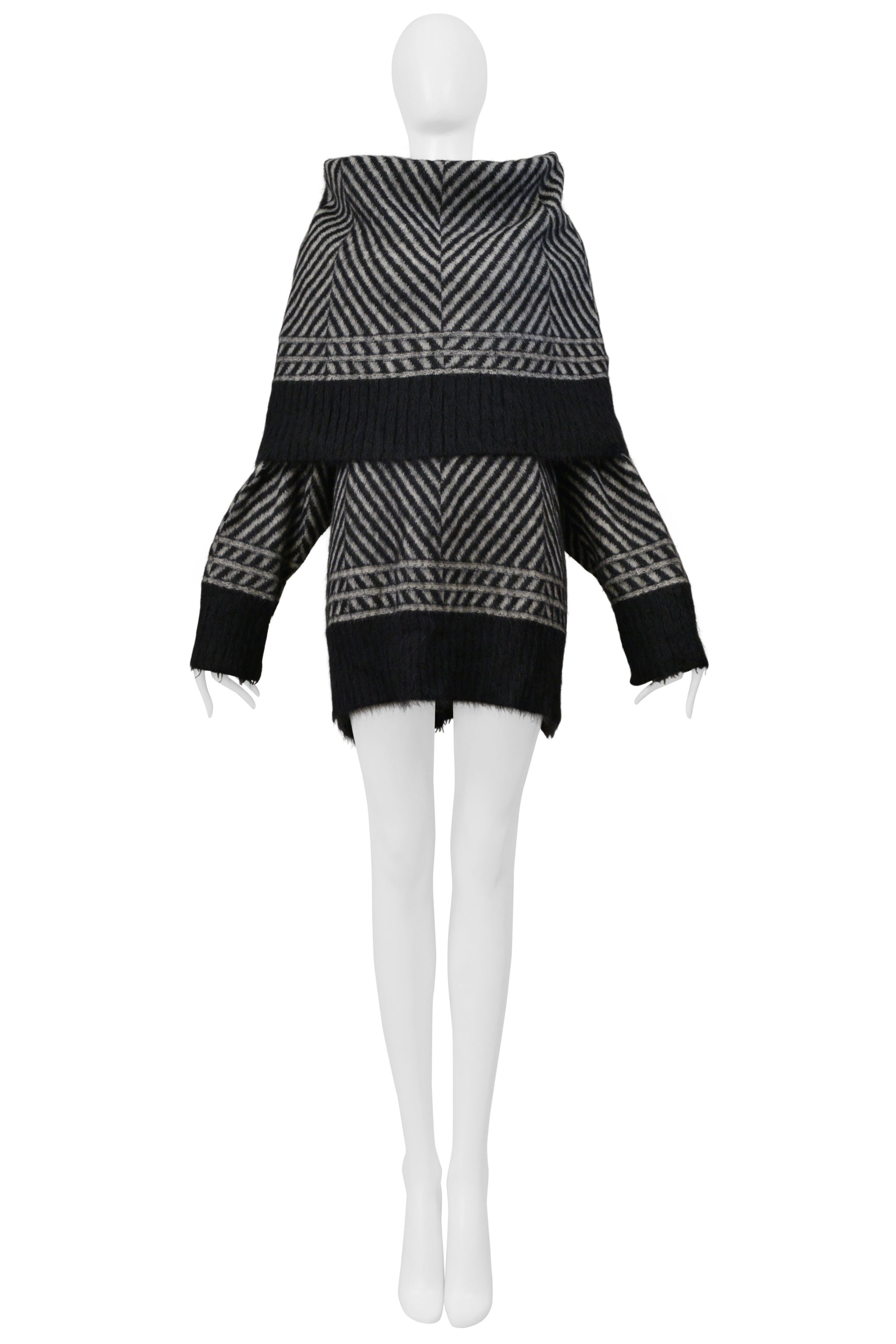 JOHN GALLIANO BLACK AND GRAY CHEVRON MOHAIR SWEATER WITH OVERSIZED NECK 1999