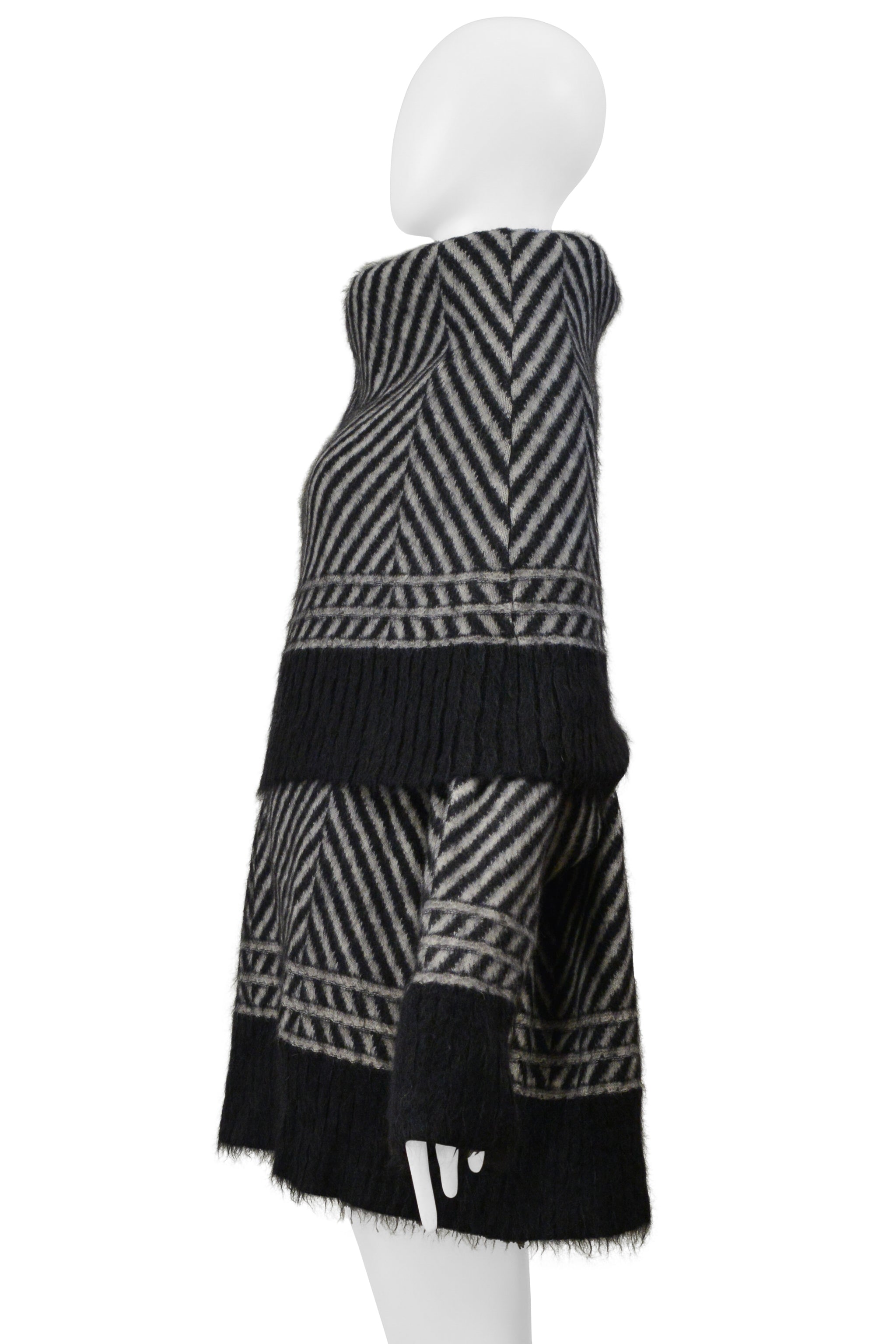 JOHN GALLIANO BLACK AND GRAY CHEVRON MOHAIR SWEATER WITH OVERSIZED NECK 1999