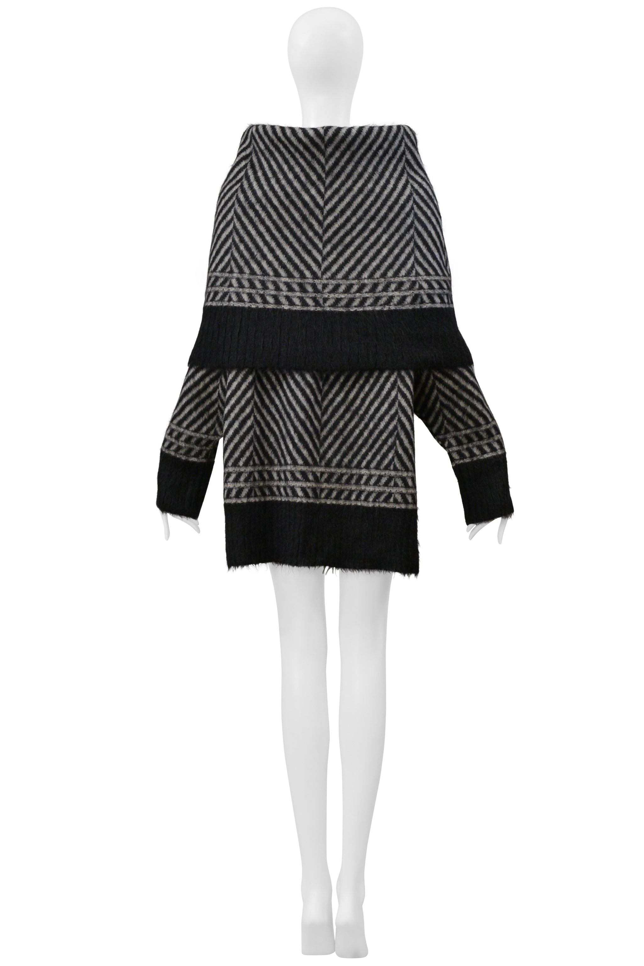 JOHN GALLIANO BLACK AND GRAY CHEVRON MOHAIR SWEATER WITH OVERSIZED NECK 1999