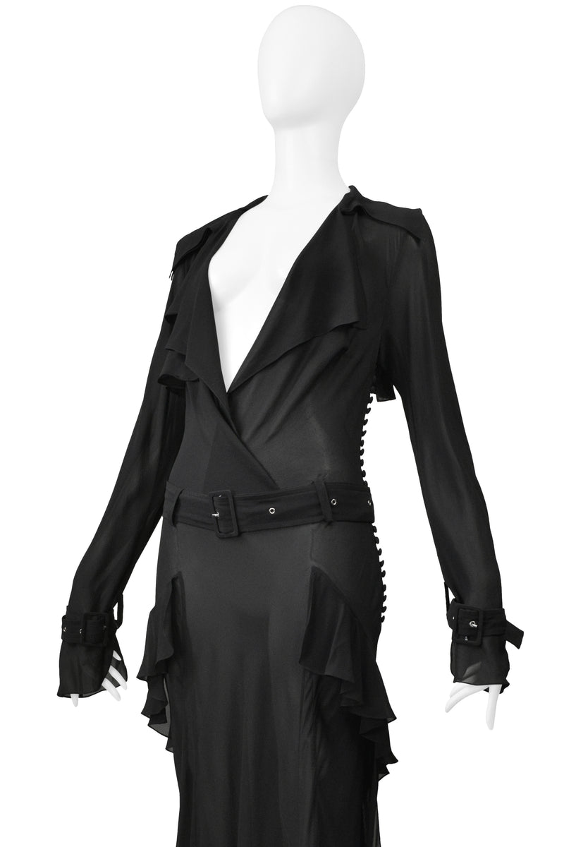 JOHN GALLIANO DRAMATIC BLACK TRENCH EVENING GOWN