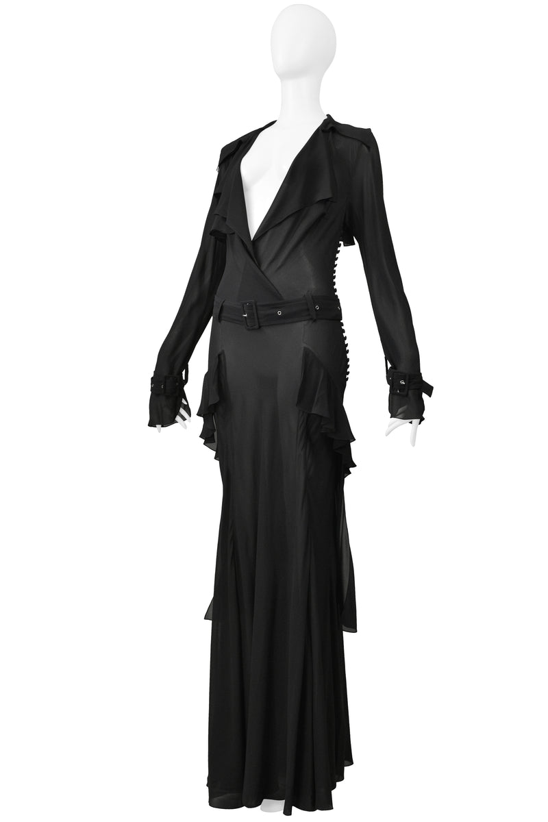 JOHN GALLIANO DRAMATIC BLACK TRENCH EVENING GOWN