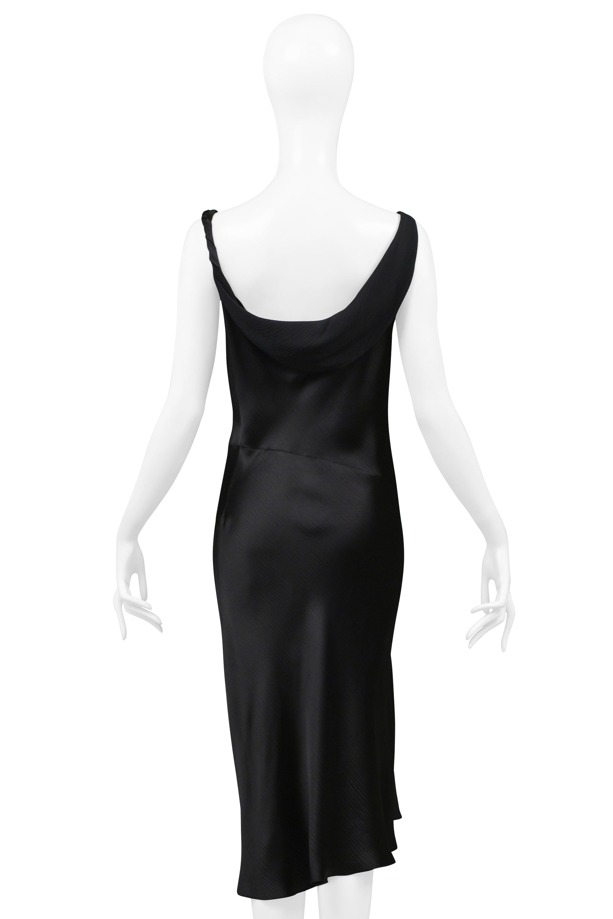 JOHN GALLIANO BLACK SATIN SLIP DRESS WITH HIP KNOT AND SLIT