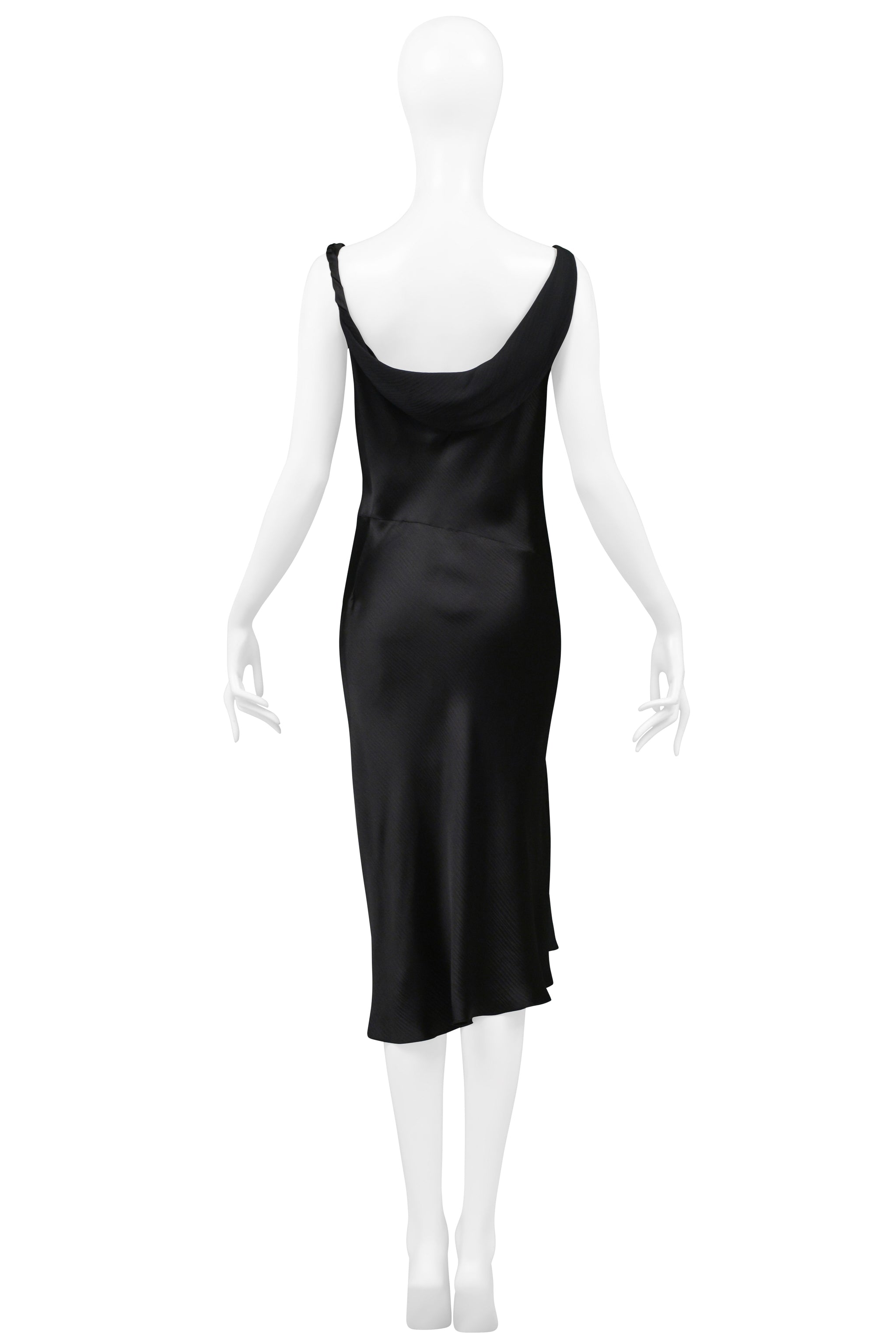 JOHN GALLIANO BLACK SATIN SLIP DRESS WITH HIP KNOT AND SLIT
