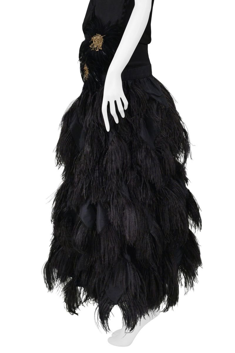 JOHN GALLIANO BLACK RUNWAY GOWN WITH FEATHER BALL GOWN SKIRT 2008