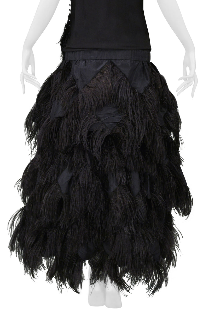 JOHN GALLIANO BLACK RUNWAY GOWN WITH FEATHER BALL GOWN SKIRT 2008