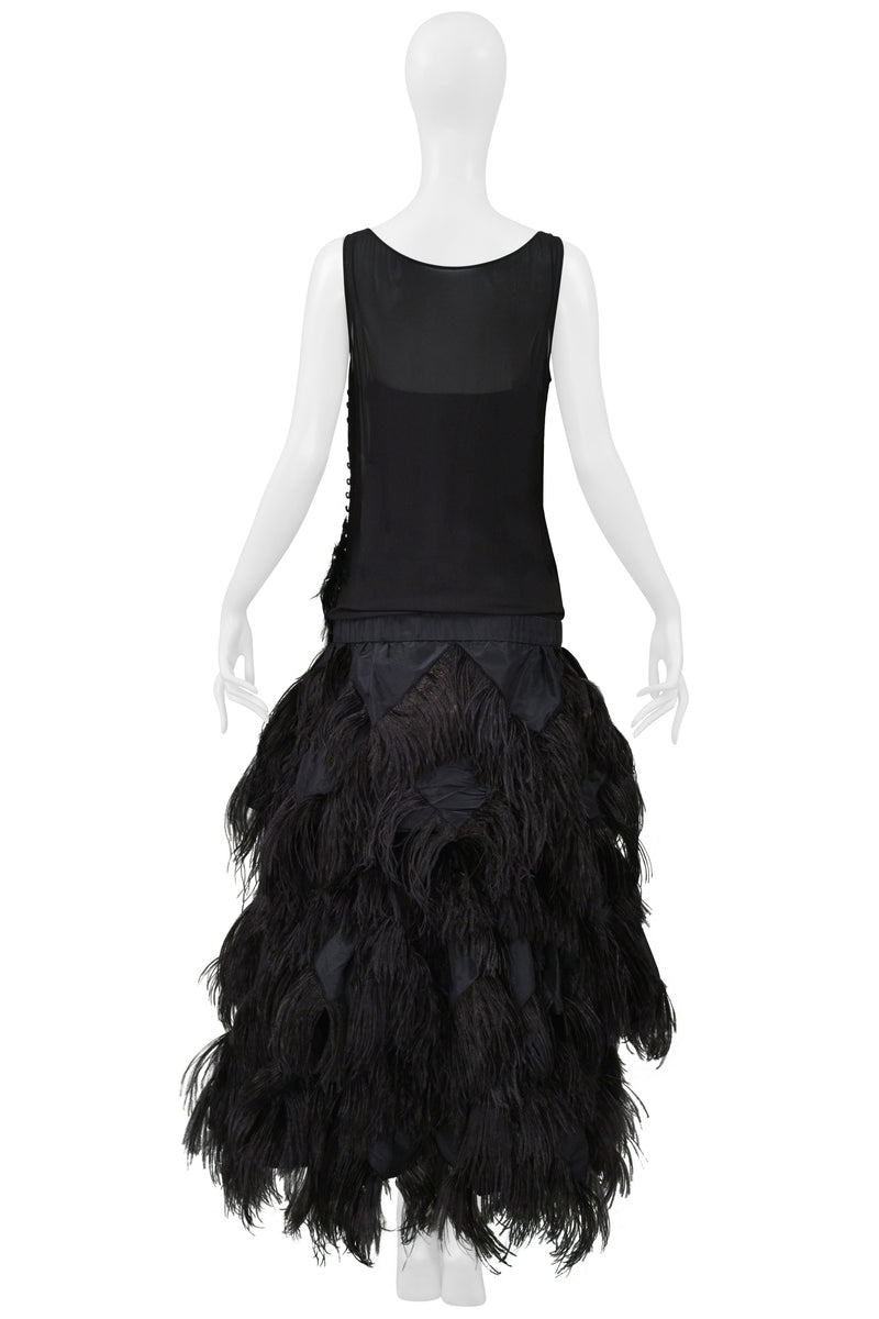 JOHN GALLIANO BLACK RUNWAY GOWN WITH FEATHER BALL GOWN SKIRT 2008