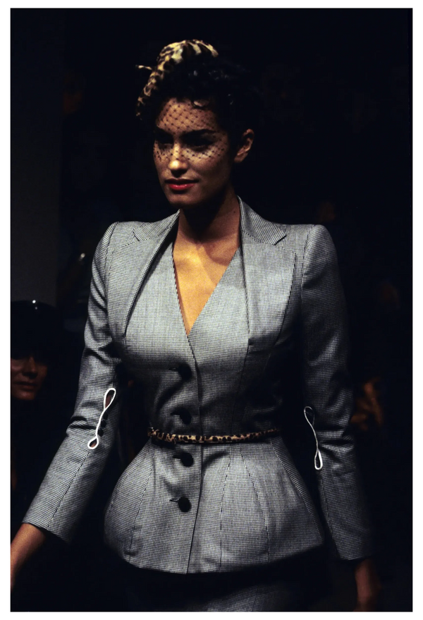 JOHN GALLIANO BLACK AND WHITE HOUNDSTOOTH SKIRT SUIT 1995