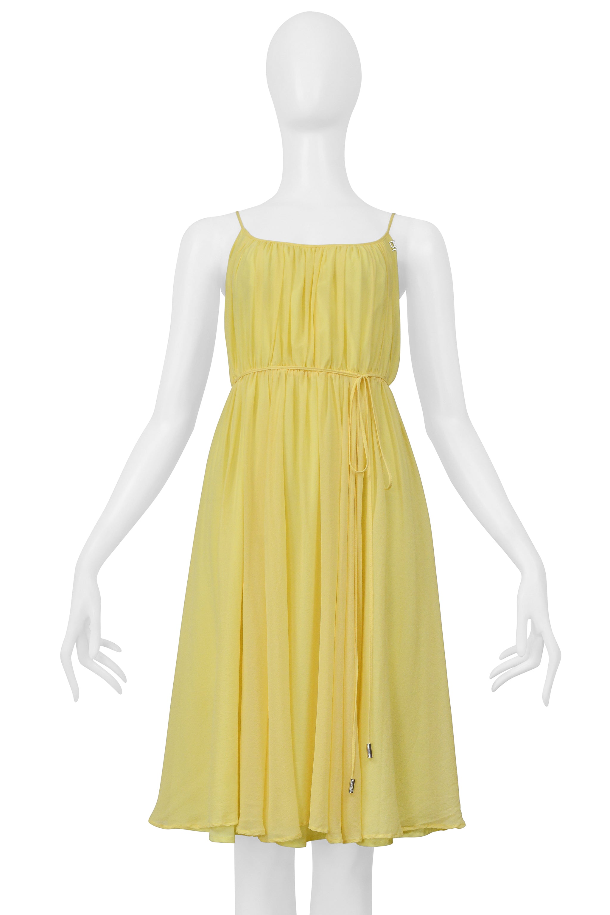 JOHN GALLIANO YELLOW PLEATED SLIP DRESS WITH OPEN BACK