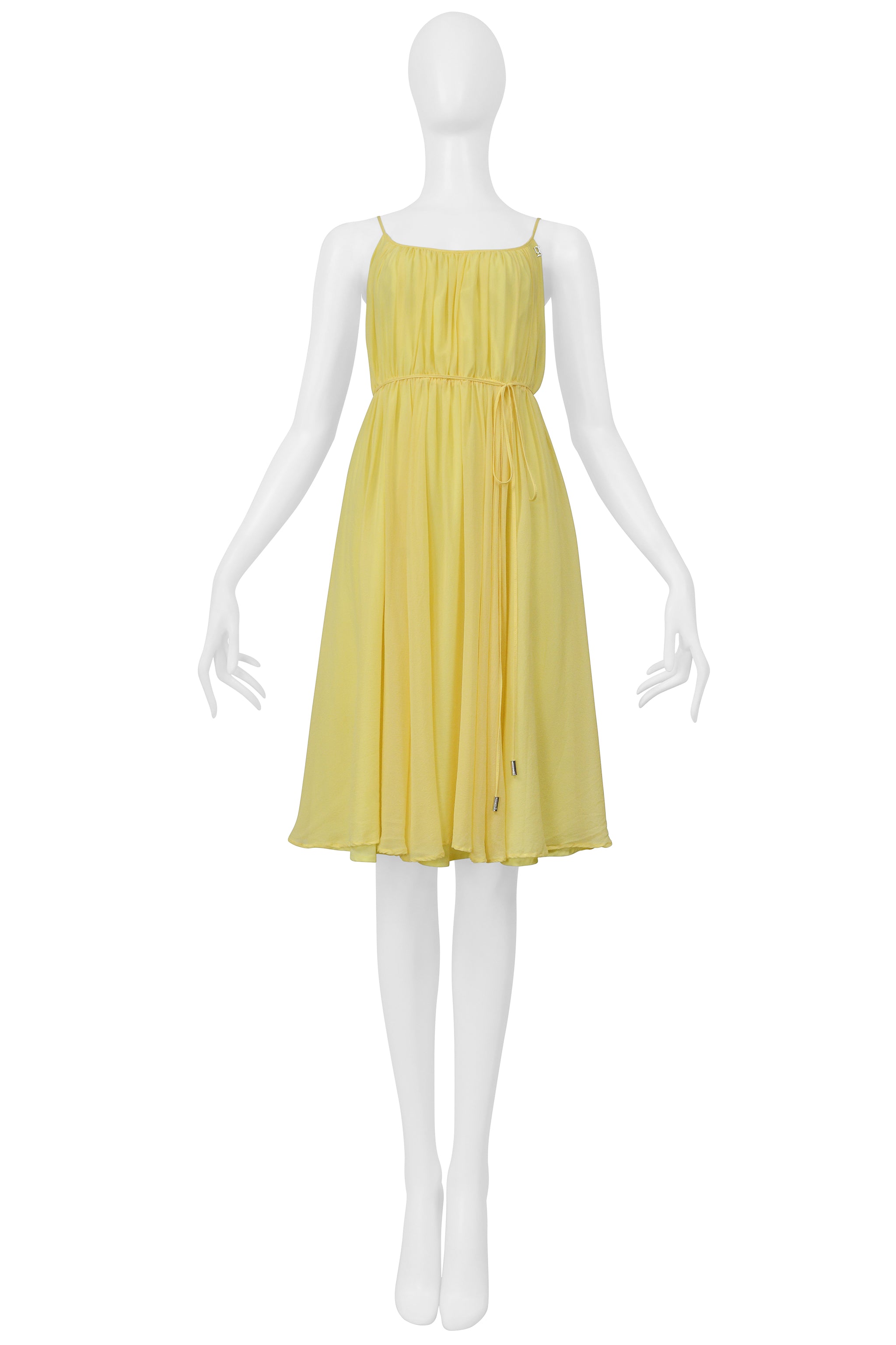 JOHN GALLIANO YELLOW PLEATED SLIP DRESS WITH OPEN BACK