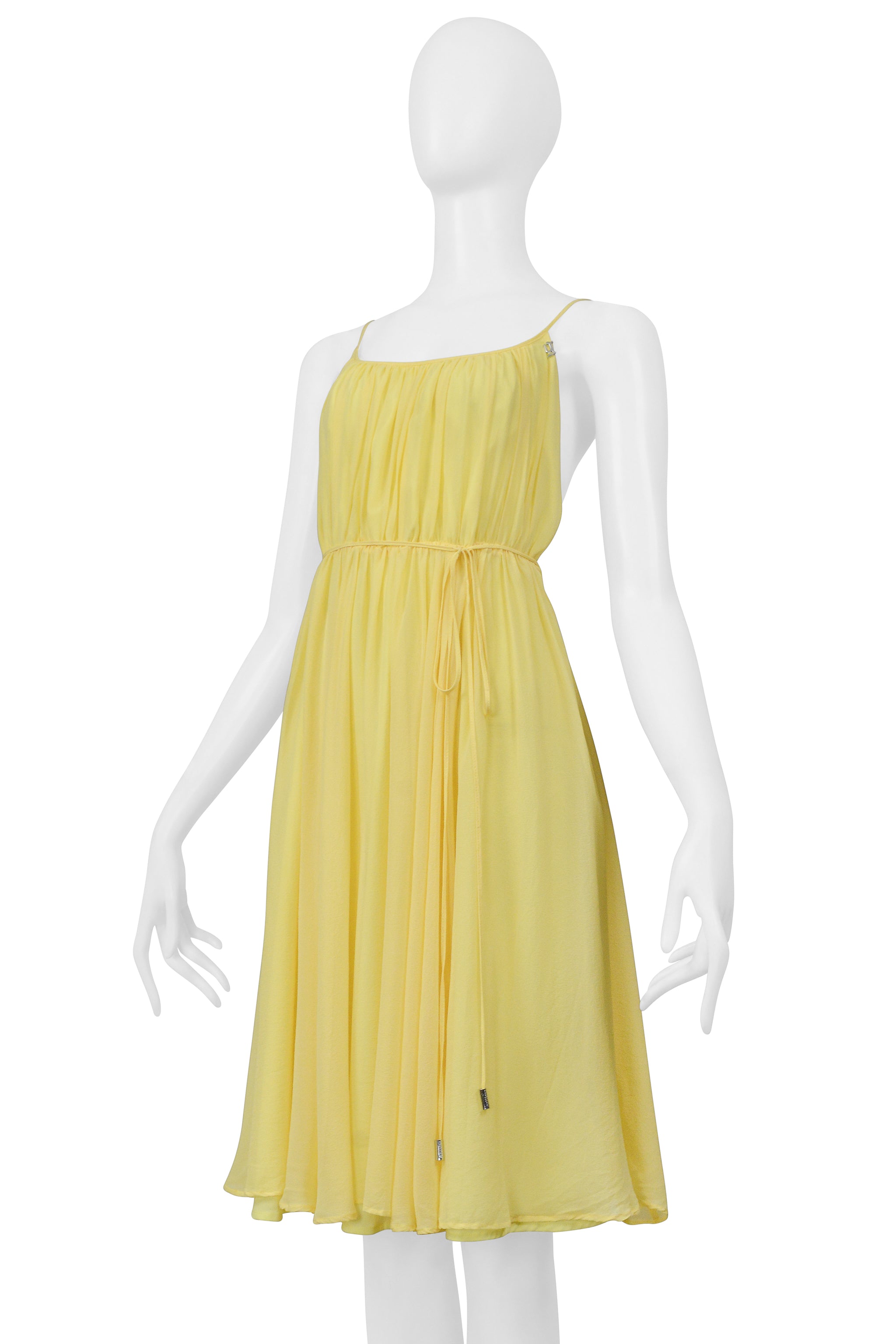 JOHN GALLIANO YELLOW PLEATED SLIP DRESS WITH OPEN BACK