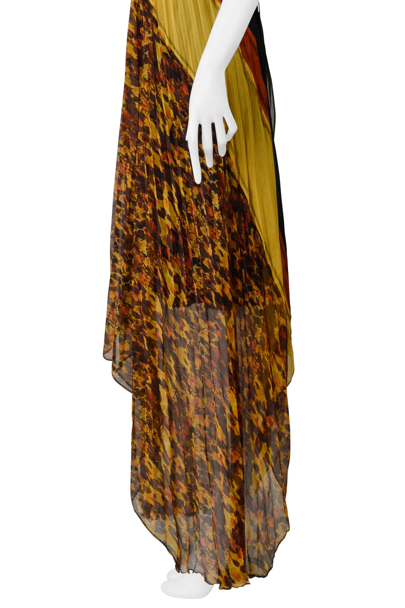 JEAN PAUL GAULTIER YELLOW, RED, AND BLACK PLEATED DRESS WITH TORTOISE COLLAR 2005