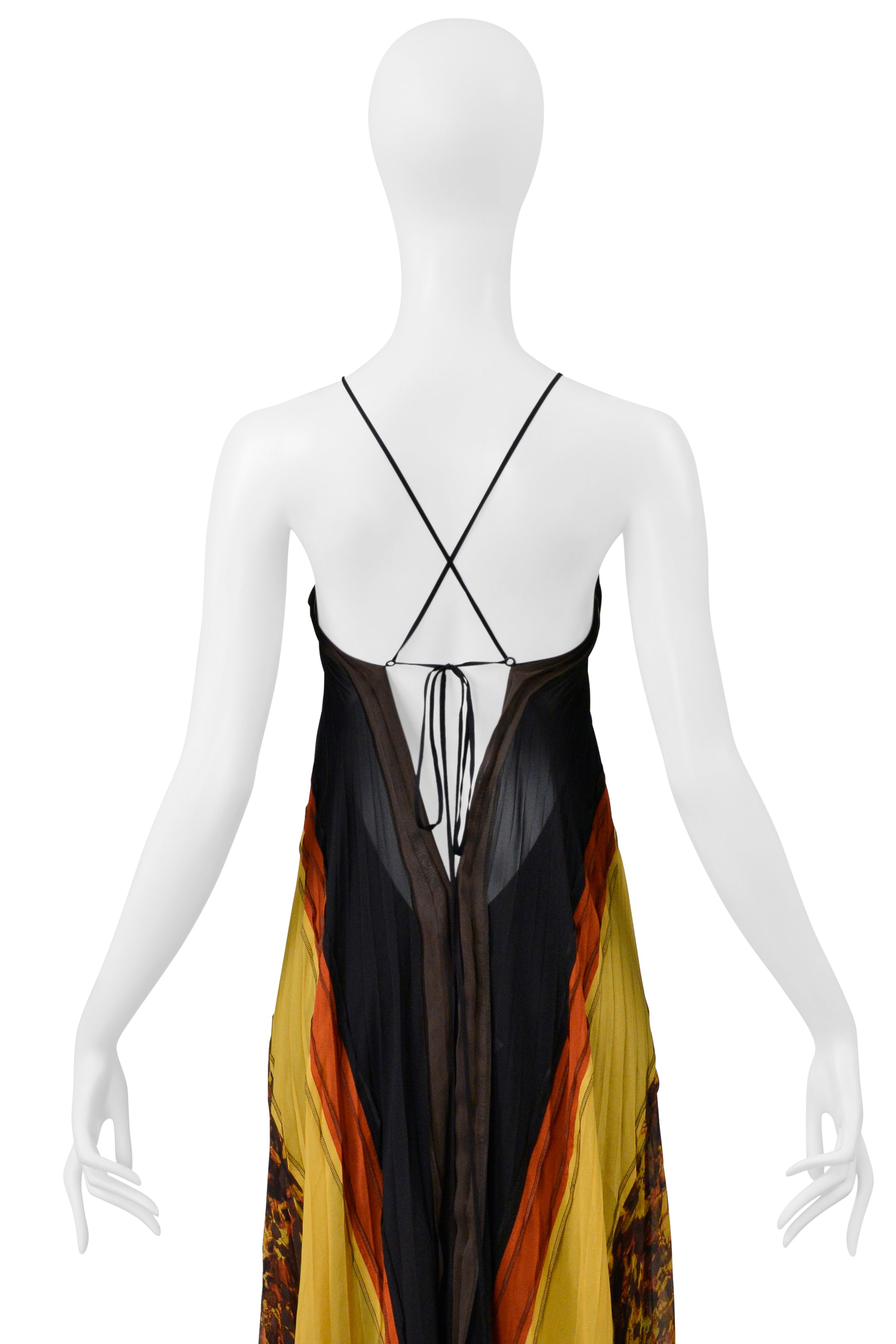 JEAN PAUL GAULTIER YELLOW, RED, AND BLACK PLEATED DRESS WITH TORTOISE COLLAR 2005