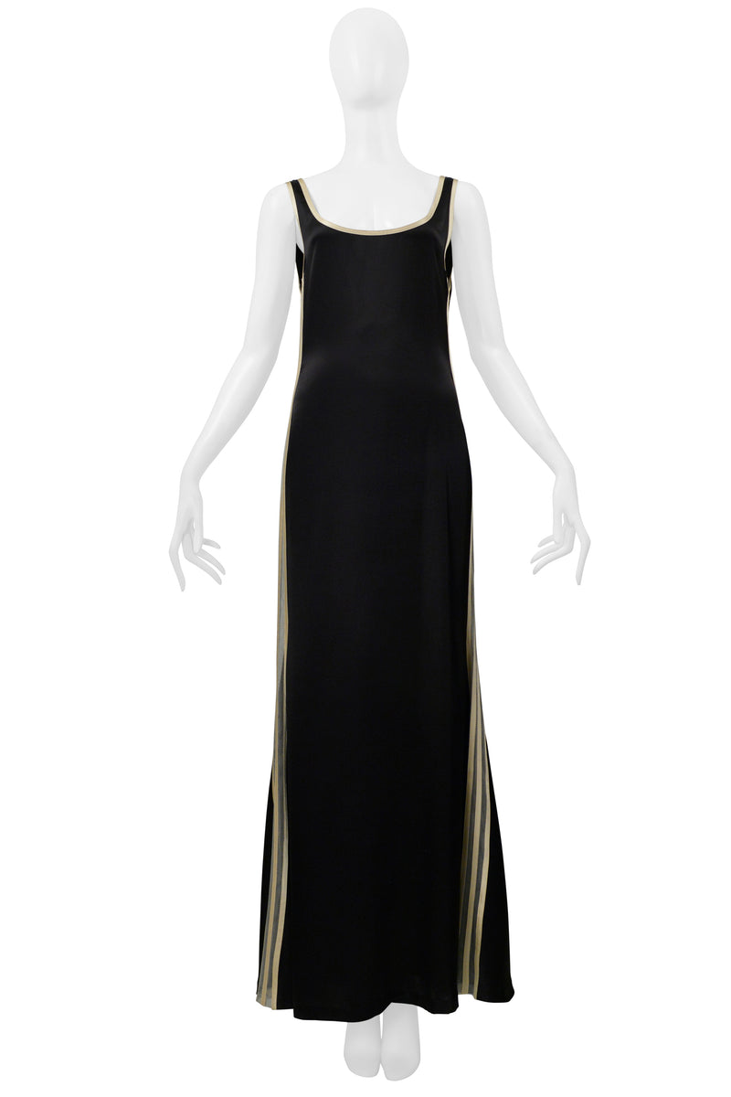 JEAN PAUL GAULTIER 30TH ANNIVERSARY BLACK AND CREAM SATIN ENSEMBLE W MESH STRIPES 2007