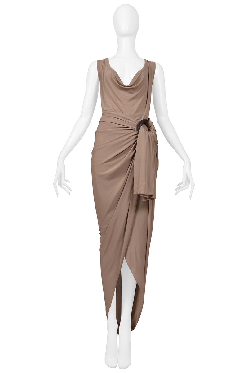 JEAN PAUL GAULTIER BEIGE DRAPED TOP AND SKIRT WITH DECORATIVE HARDWARE