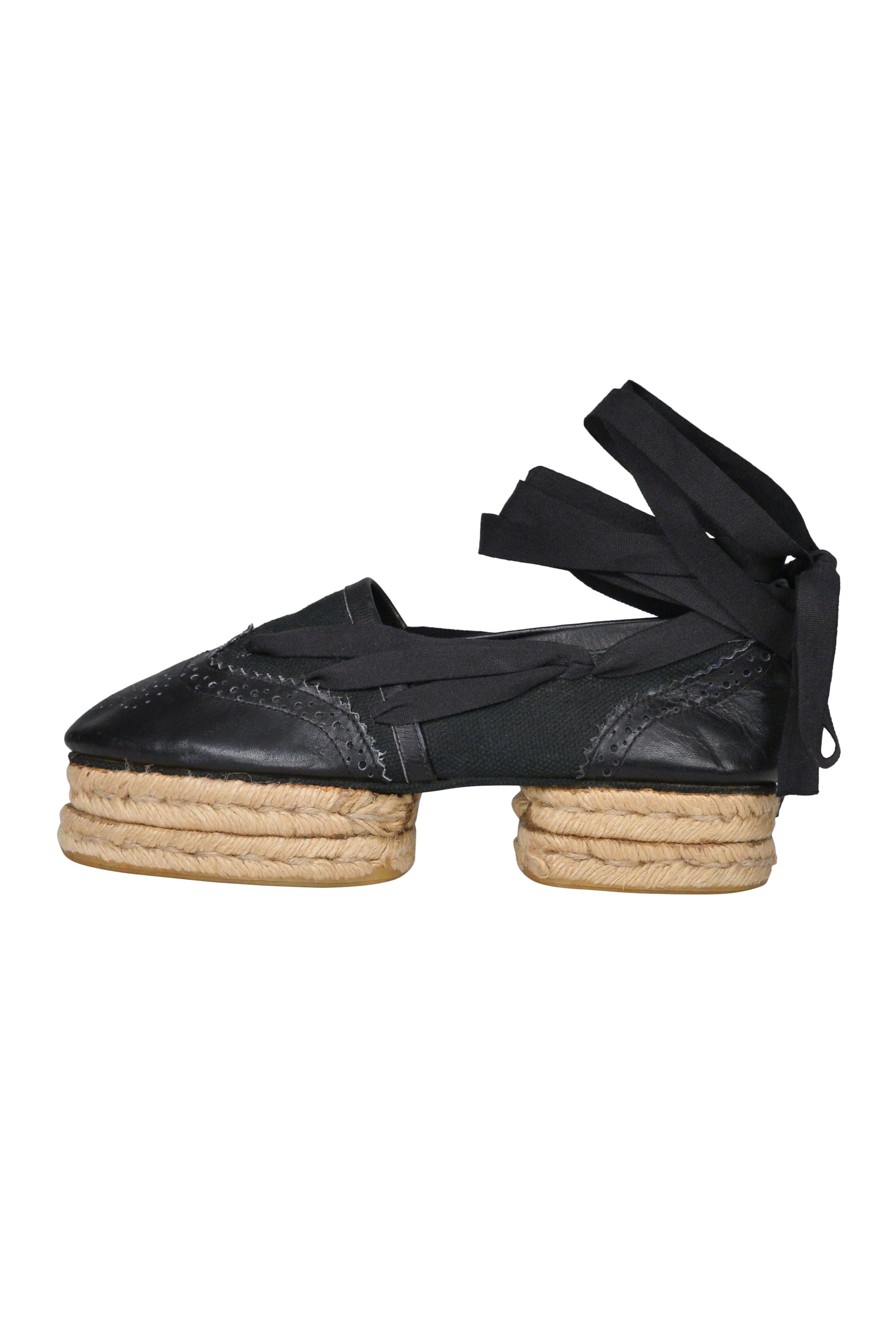JEAN PAUL GAULTIER BLACK LEATHER SPECTATOR ESPADRILLES
