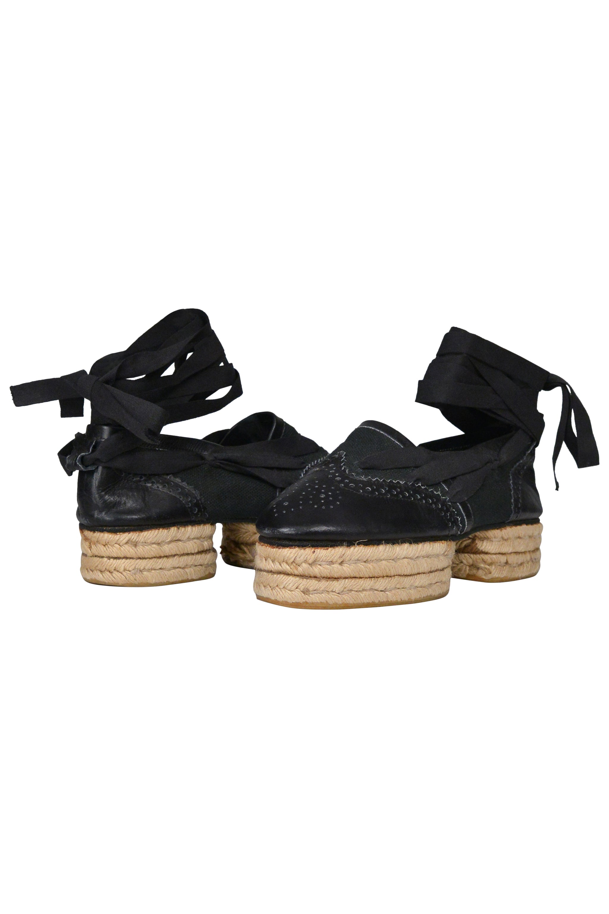 JEAN PAUL GAULTIER BLACK LEATHER SPECTATOR ESPADRILLES